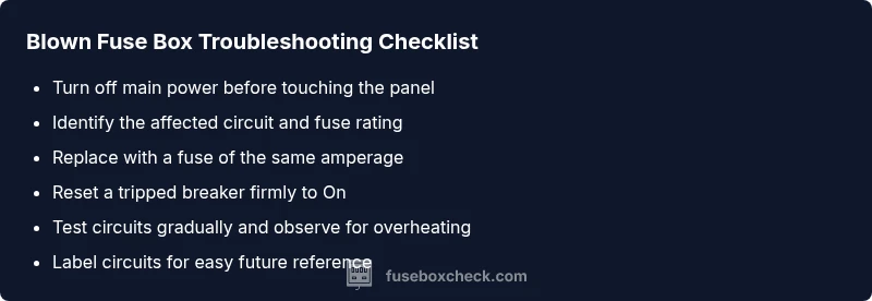 Checklist for troubleshooting a blown fuse box