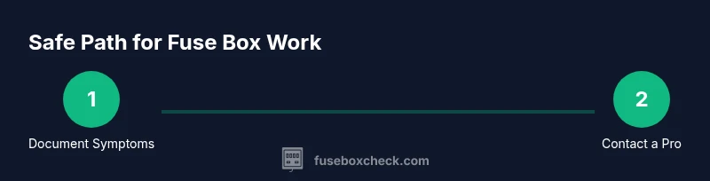 Process diagram showing documenting symptoms and contacting a pro for fuse box work