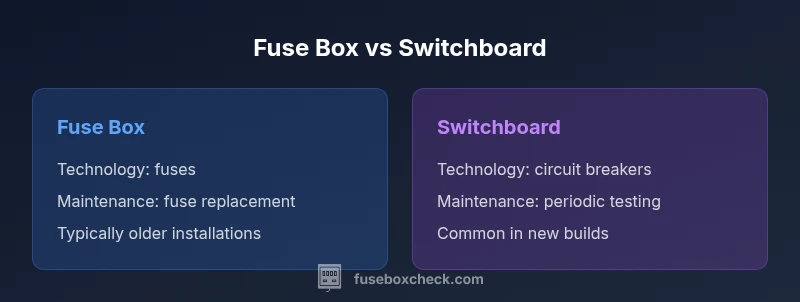 Infographic comparing fuse box vs switchboard