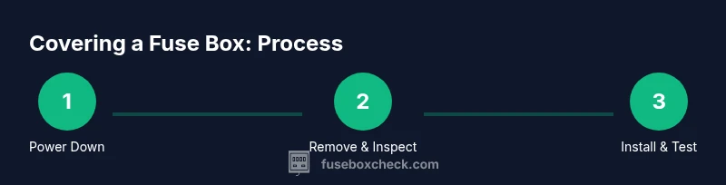 Process diagram showing power down, remove, install fuse box cover