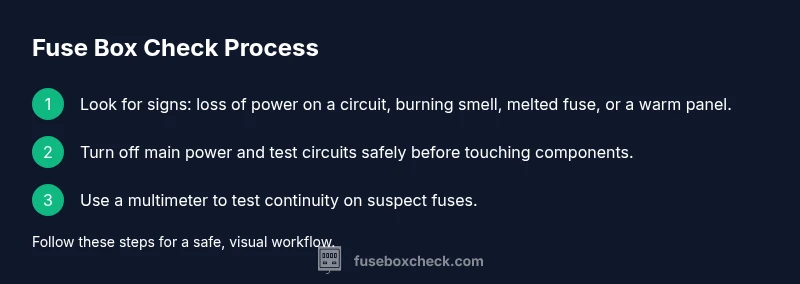 Infographic showing steps to check fuse box