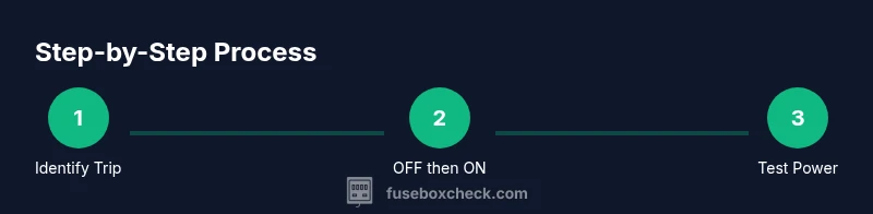 Process infographic showing steps to reset fuse box