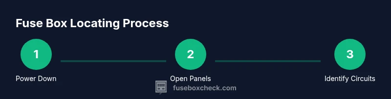 Infographic showing steps to locate an RV fuse box