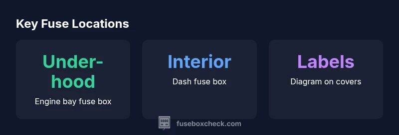 Infographic showing Jeep Liberty 2005 fuse box locations and common fuse groups