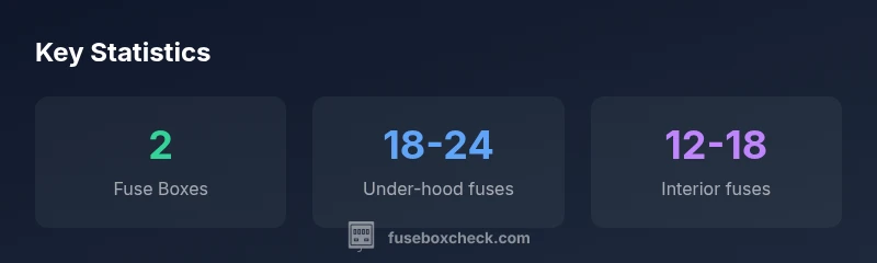 Infographic showing two fuse boxes and typical fuse counts for a 2004 Dodge Ram