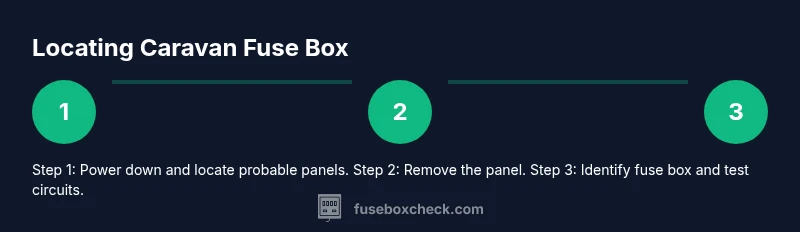 Infographic showing 3-step process to locate caravan fuse box