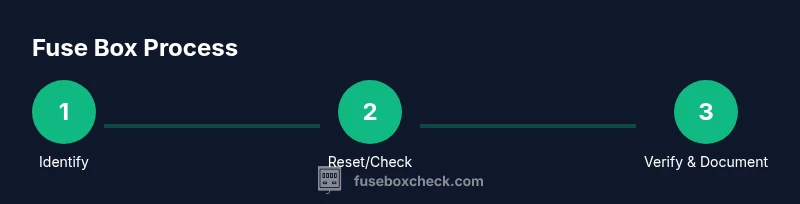 Process infographic showing steps to safely use a fuse box