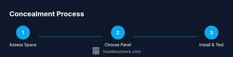 Process diagram showing three steps: assess, choose panel, install and test
