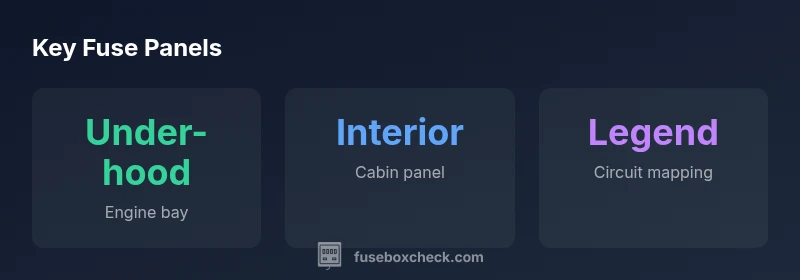 Infographic showing two fuse panels and a legend for the 2010 GMC Acadia fuse box