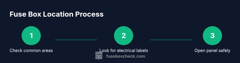 Process infographic showing steps to locate fuse box
