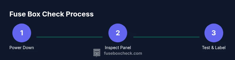 Process infographic showing steps to check fuse box safely