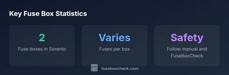 Stat cards showing fuse box locations and fuse counts for 2011 Kia Sorento
