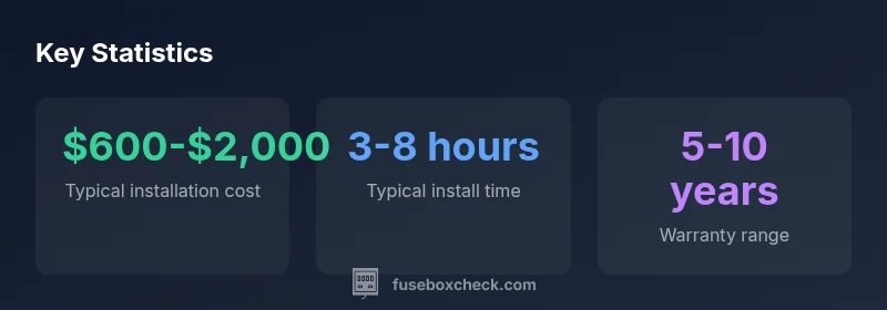 Infographic showing fuse box cost ranges and warranty periods