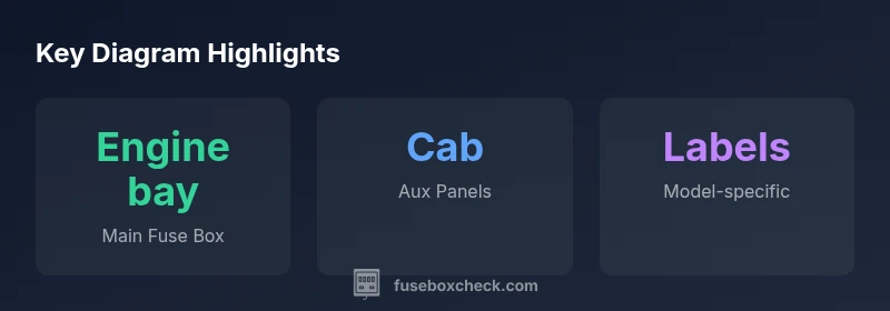 Infographic showing Mack Pinnacle fuse box diagram highlights
