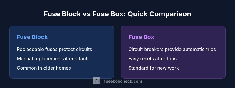Infographic comparing fuse blocks and fuse boxes