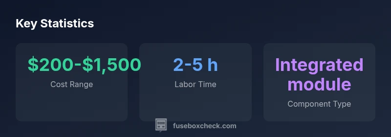 Infographic showing cost ranges and labor time for car fuse box replacement