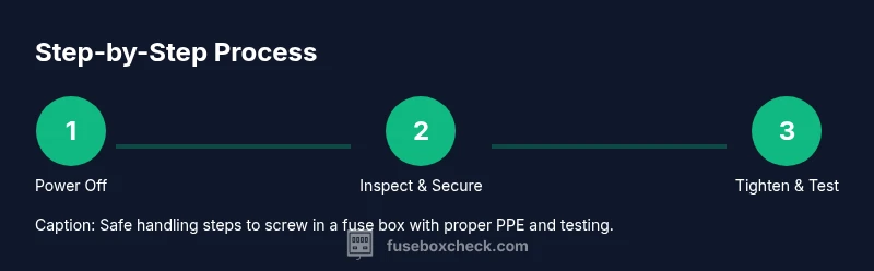 Process flow showing steps to safely screw in a fuse box