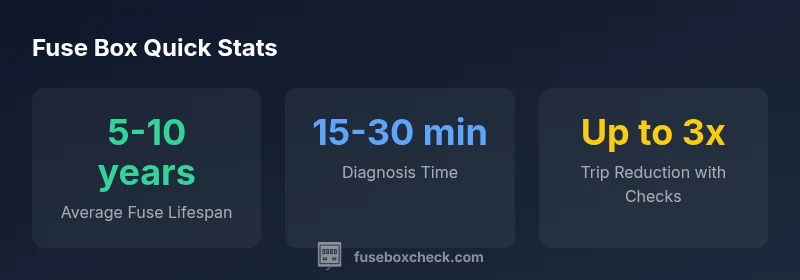 Fuse box statistics infographic showing lifespan, diagnosis time, and trip reduction