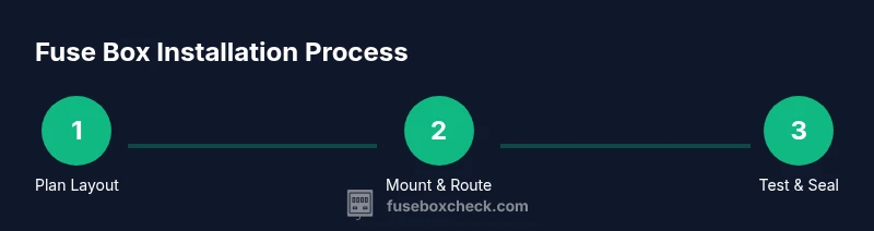 Infographic showing 3-step fuse box installation on a boat
