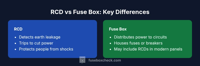 Infographic comparing RCDs and fuse boxes